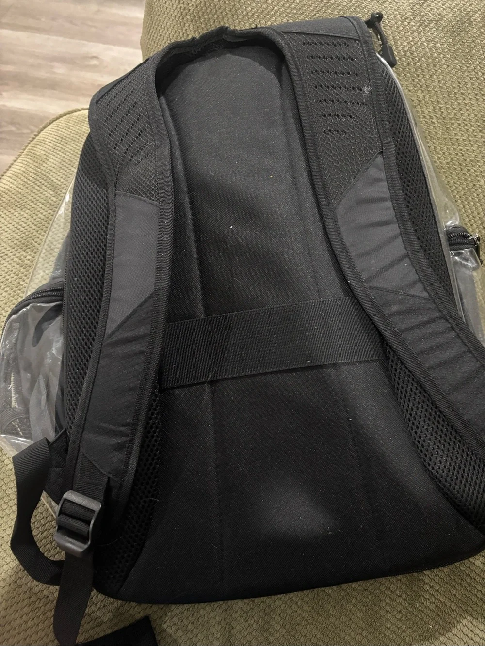 Clear Black PVC Backpack with Yellow Logo Accent